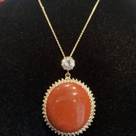 Genuine Sunstone & Zircon Pendant - Picture 1 of 2